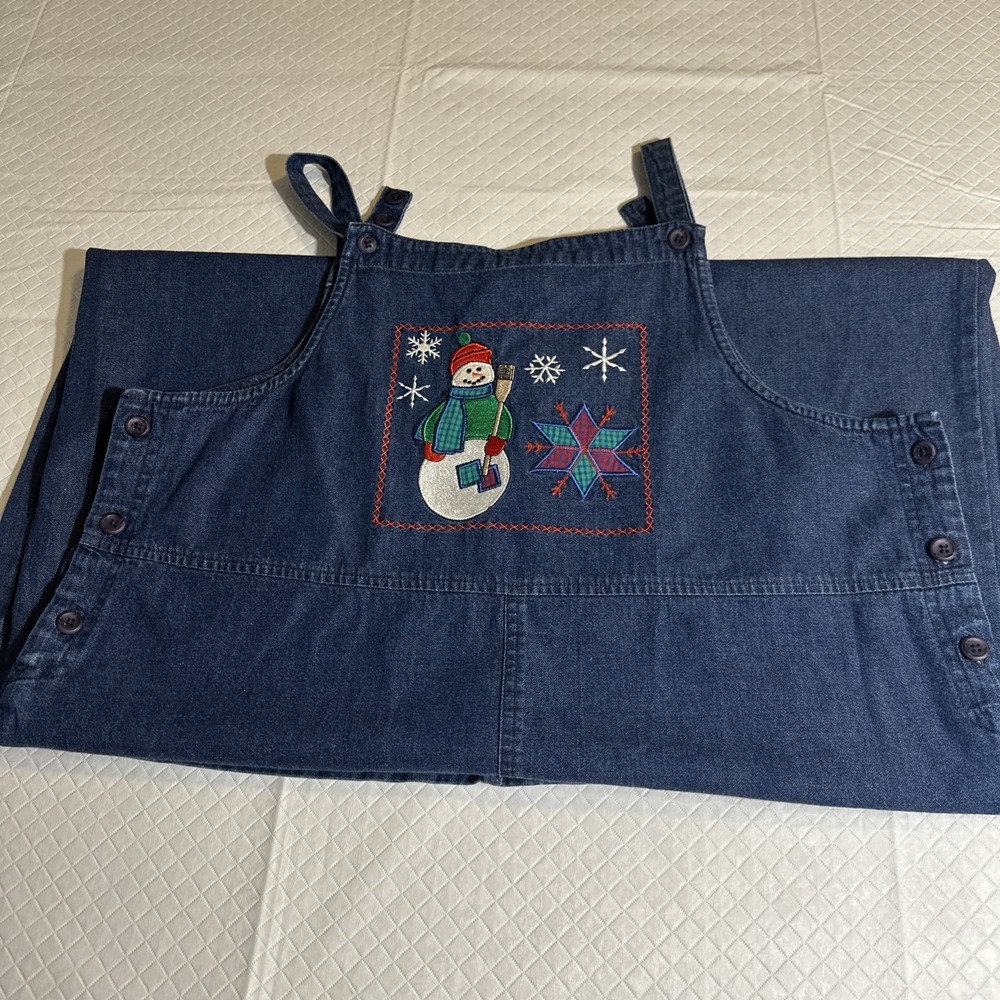 WESTBOUND Christmas Denim Jumper‎ Dress Size PL Holiday Applique Snowman Teacher